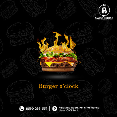 Swiss House Cafe | Posters & Motion Graphics animation burger cafe cafe design design digital marketing food graphic design illustrator logo intro motion graphics photoshop poster poster design social media post