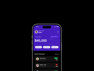 Bank app Top up section branding design.purple design finance fintech mobileui ui ui design ux ux design