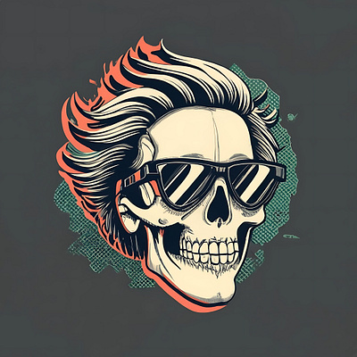 skull in sunglasses and beard 3d animation art branding design drawing face fashion graphic graphic design halloween illustration logo motion graphics print skull style sunglasses vintage