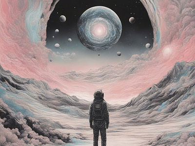 Solidity artistic artwork astronaut coverart digital illustration digital painting expressive illustration landscape pastel pencil planet postcard space spacescape stencil universe