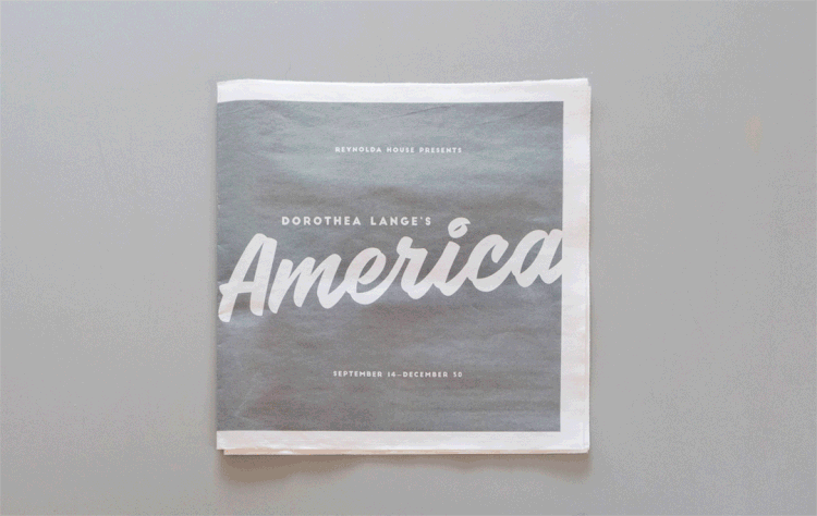 Dorothea Lange's America art museum design exhibition gallery guide layout newspaper print