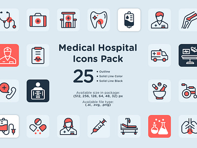 Medical Hospital Icons Pack aid ambulance clinic dental drug healthcare hospital icon icon pack medical medicine orthopedic patient pharmacy recipe