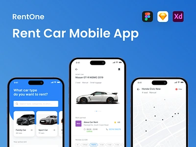 RentOne - Rent Car Mobile App car clean gps location mobile mobile app mobile design rent rental tracking ui ux vehicle