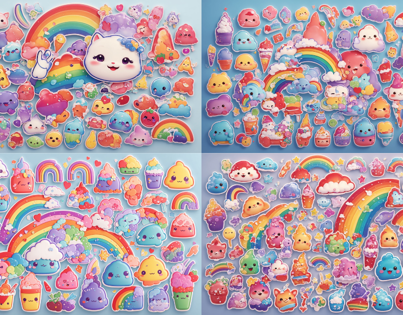 Cute Rainbow Kawaii Stickers 3d 3d art abstract adorable ai art asset cartoon cgi colorful cute design food graphic design illustration kawaii kawaii stickers objects rainbow sticker set stickers