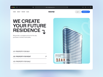 Real Estate Web Header v3 apartment building business figma graphic design hero section landing page modern product design property real estate remind creative template typography ui ui kit ux visual design web design website