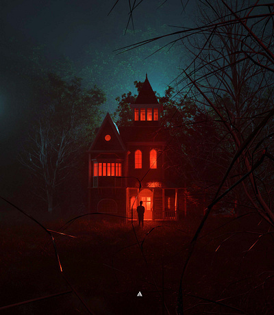 Mystery House 3d 3d art 3d artwork artist blender design digital art glow horror mystery house 🌑 night scary