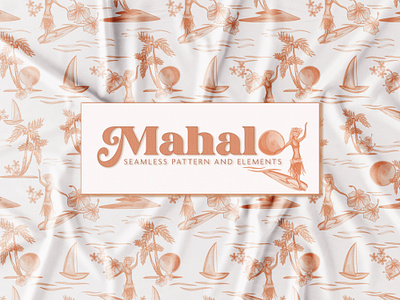 Mahalo Seamless Pattern hand created hawaiian hawaiian girl hawaiian print hula island mahalo seamless surf surface design surfer girl surfing tropical