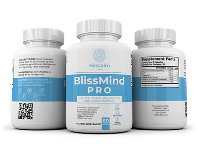BlissMind PRO Label design for "BioCalm LABS" capsule design label label design packaging supplement label supplement label design supplement packaging