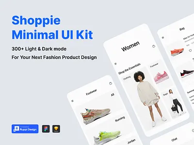 Shoppie | E-commerce UI Kit clothing e commerce e commerce app fashion fashion app figma kit min minimal mobile nike online store outfit shop shoppie shopping shopping app ui ui kit ui8