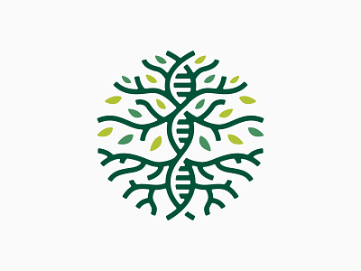 DNA Helix Tree & Root Logo branding design dna eco gen green illustration logo medical roots tree