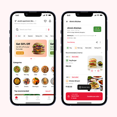 Concept design for a Food Delivery App app ui color system delivery app ui design system ecommerce app food delivery app graphic design online delivery app ui uiux user interface wireframe