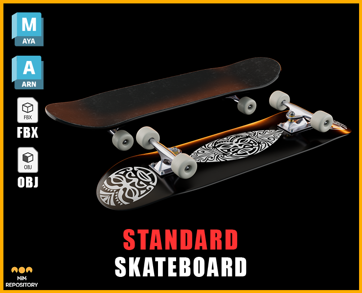Standard Skateboard version 2 3D Model 3d 3d modeling animation arnold blender game hardsurface maya motion graphics pbr material skateboard sport standard skateboard