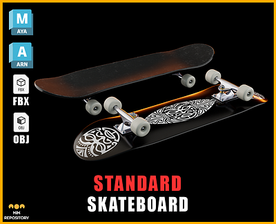 Standard Skateboard version 2 3D Model 3d 3d modeling animation arnold blender game hardsurface maya motion graphics pbr material skateboard sport standard skateboard