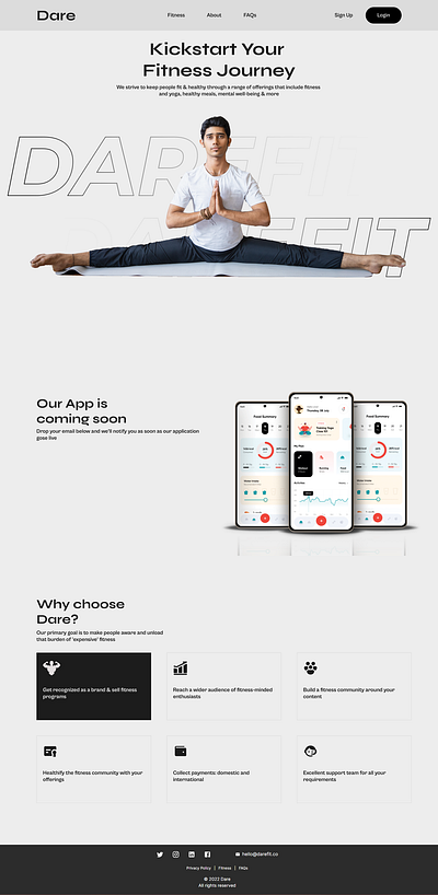 Dare Fitness landing page landing page ui