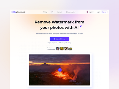 DeWatermark landing page design clean concept fold full page gradient product page saas saas landing software ui ui ux ux website