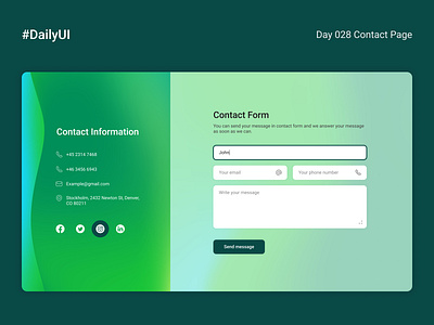 DailyUI day 028 contact information contact page dailyui gradient social medias ui