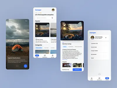 Camper - find & book campsites ⛺️ app branding camping campingapp design inspiration interface lightmode minimal travel ui uidesign uxdesign