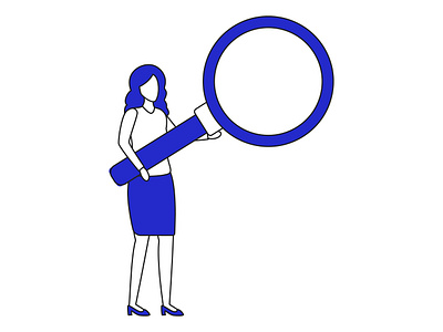 A woman holds a magnifying glass seo