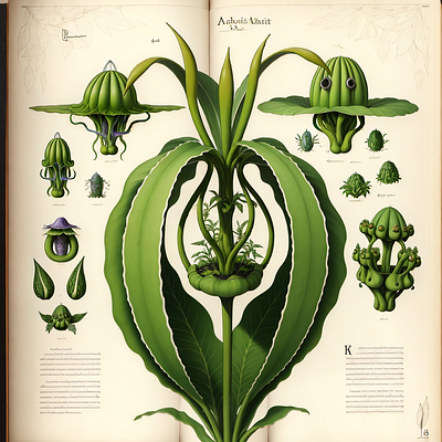 An antique botanical drawing of a fantasy palnt art botanical drawing fantasy fictional plant plants