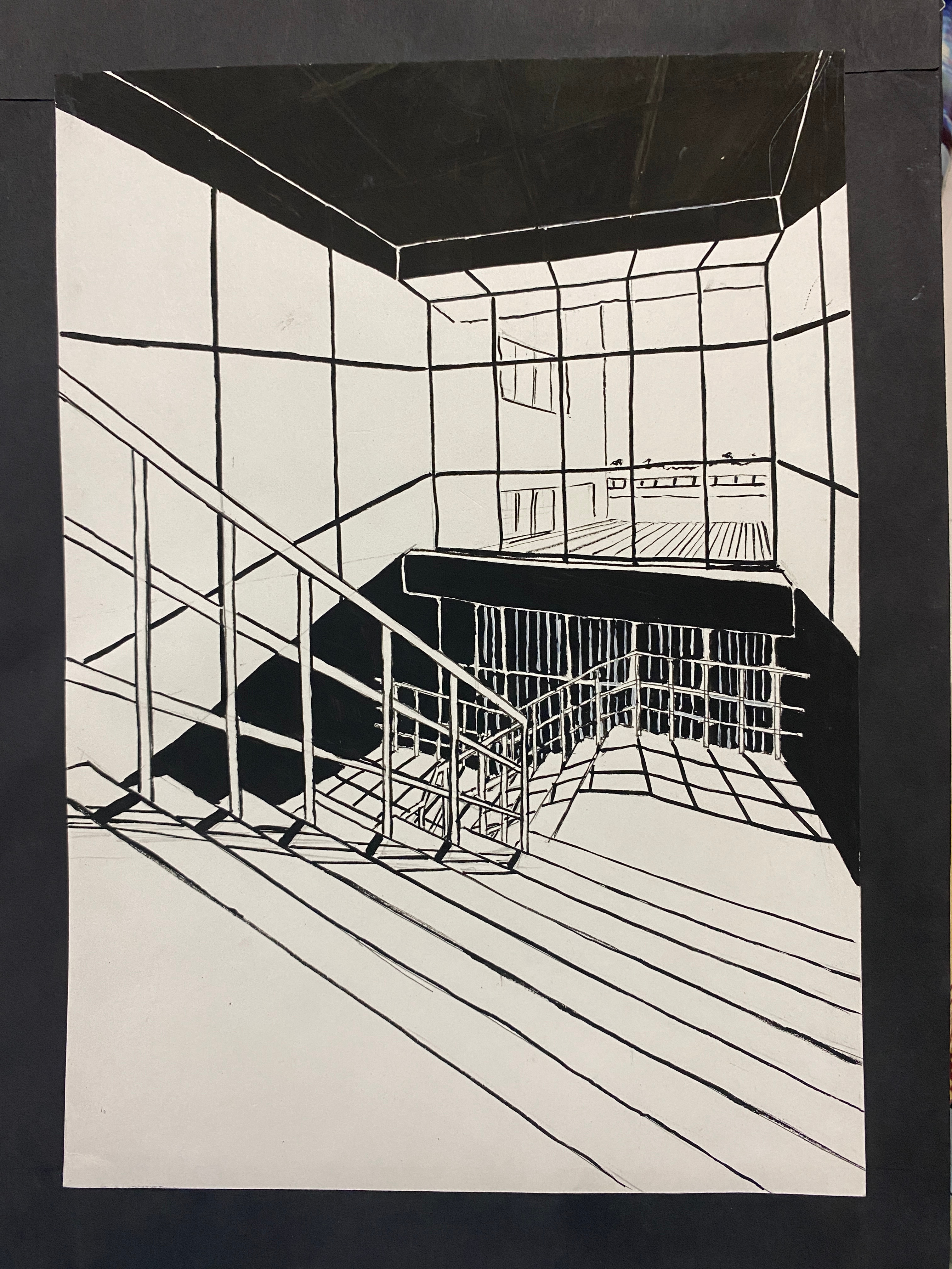 Space sound and colour drawingon paper handdrawn illustration painting perspective drawing