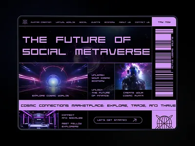 CosmoNexa: Metaverse Social Platform Website blockchain creative website crypto website digitalexperience futuristic website futuristicdesign immersivegraphics metaverse nft purple website social platform trendy website ui virtualeconomy virtualreality virtualworld vrworlds web3 webdesign