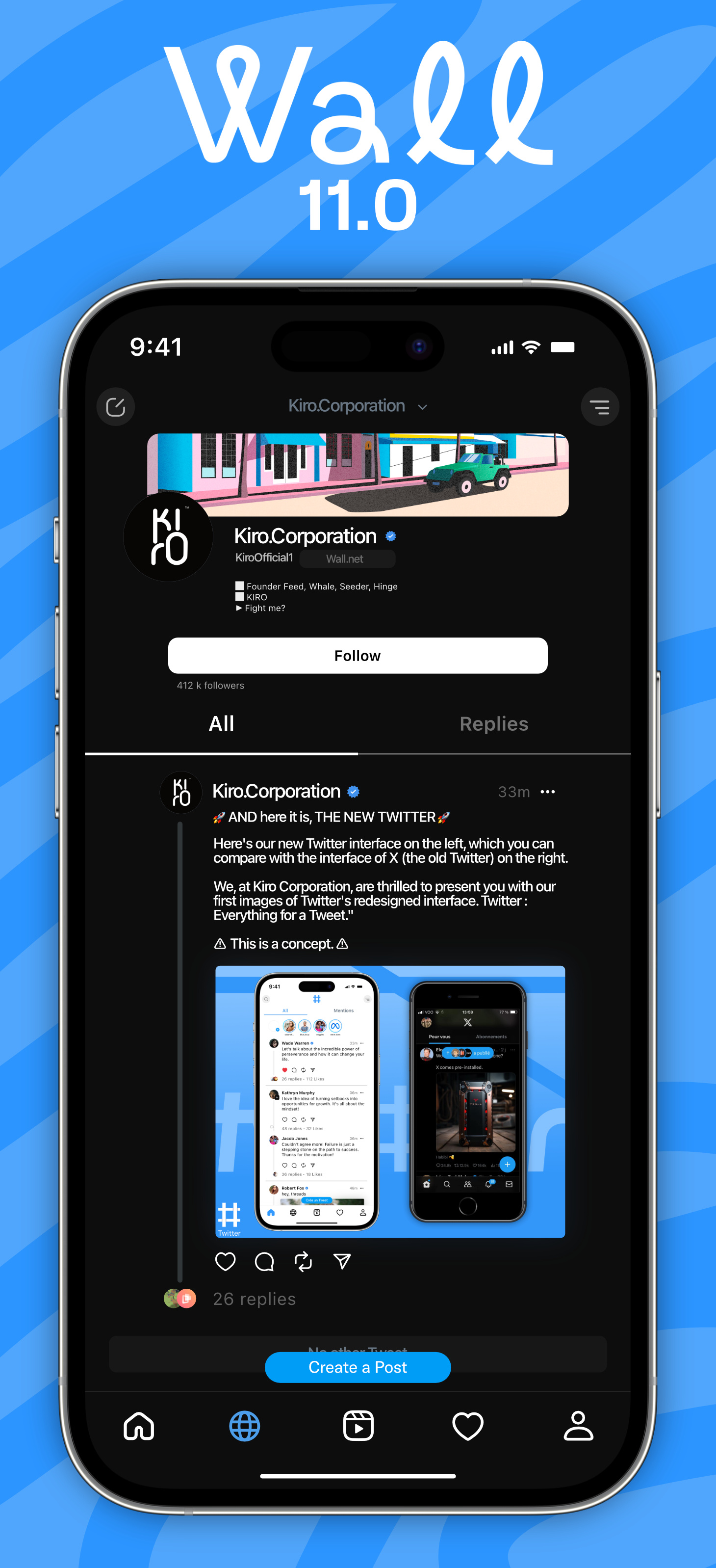 Wall 11.0 affinity design graphic design ios logo media réseau social réseaux social twitter twitter redesign ui wall x x redesign