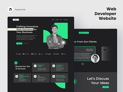 Developer Website Portfolio black darkmode design developer exploration green homepage personal portfolio simple template ui website