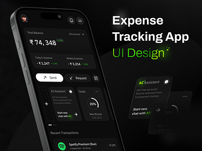 Expense Tracking App - UI Design 3d ai animation clean dark mode desgin design expense expense tracking finance graphic design latest minimal mobile app modern money motion graphics trending ui ui ux