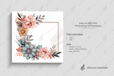 Floral frame on White Background . attractive . beautiful . greeting . leaves . minimal . modern . rose . vintage card floral frame flowers graphic design nature wedding