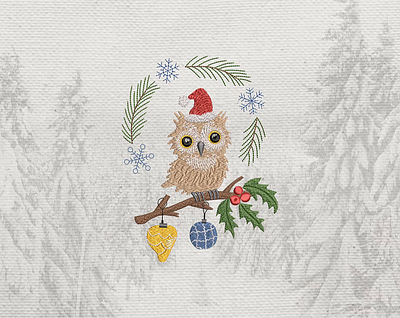 Christmas owl and holly — Machine embroidery design embroidery embroidery design embroidery digitizer embroidery digitizing embroidery digitizing company