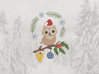 Christmas owl and holly — Machine embroidery design embroidery embroidery design embroidery digitizer embroidery digitizing embroidery digitizing company