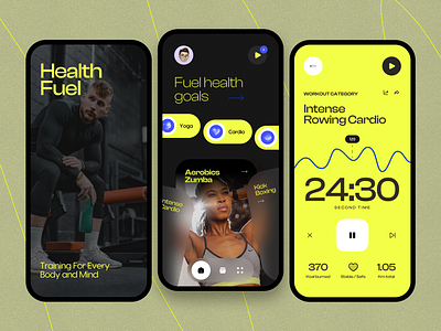 Health Fuel Fitness and Diet App app design cardio diet fitness fitness app gym gym app health health app minimal mobile app personal training product design typography ui ui design workout workout app