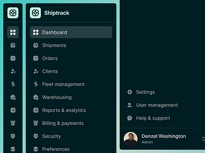 Shiptrack: Shipment Management Admin Dashboard Saas - Sidebar admin cargo component dashboard delivery inventory logistics management navbar navigation bar saas shipment shipping sidebar supply track tracking uiux warehouse webapp