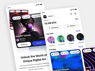 NFT Marketplace | Mobile app bitcoin branding crypto design ethereum illustration logo marketplace mobile mobile app nft nft app nftmarketplace ui uidesign ux vector wallet web