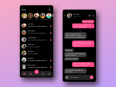 Chat App app call chat chatapp contact conversation design message messages online pictures pink profiles ui uidesign uiux ux videocall website