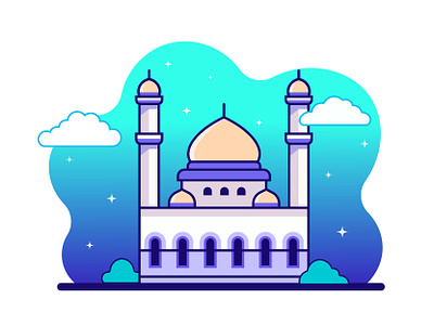 Islamic Mosque Flat Illustration adobe illustrator flat illustration illustration islamic mosque mosque illustration muslim illustration vector