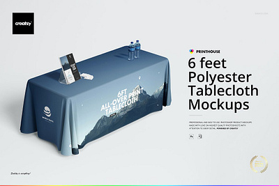 6ft Polyester Tablecloth Mockup Set fitted mockup