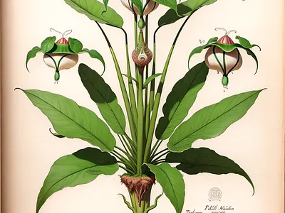 An old-fashioned botanical drawing of a fictional plant art botanical fantasy plant