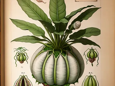 An old-fashioned botanical drawing of a fantasy plant art botanical drawing fantasy fictional flora plants