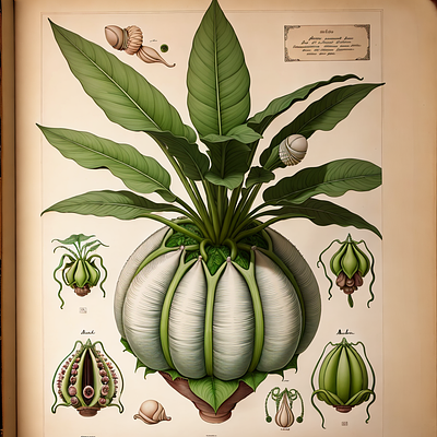 An old-fashioned botanical drawing of a fantasy plant art botanical drawing fantasy fictional flora plants