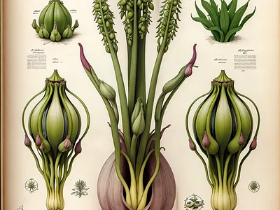 An old-fashioned botanical drawing of a fantasy plant art botanical drawing fantasy fictional flora plants