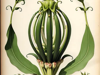 An old-fashioned botanical drawing of a fantasy plant art botanical drawing fantasy fictional flora plant