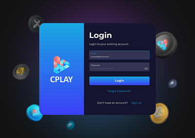 Login Page for NFT app store 'CPLAY' app store button color design figma illustration inactive input style input style active input style deactive login input style login page login states logo ui ui design user interface web page design