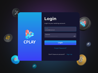 Login Page for NFT app store 'CPLAY' app store button color design figma illustration inactive input style input style active input style deactive login input style login page login states logo ui ui design user interface web page design