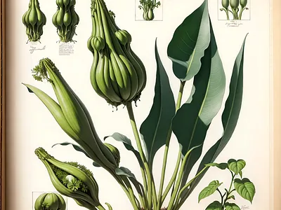 An old-fashioned botanical drawing of a fantasy plant art botanical drawing fantasy fictional flora plants