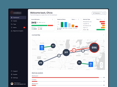 Shipping Logistics Dashboard alerts assets dashboard delivery insights logistics mapbox reports shipping