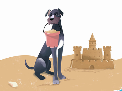Boots at the beach - Dog illustration animated character animation beach castle character animation children illustration cute dog drawing dog animation great dane holidays illustration kids illustration leeds castle sea seaside adventure shell summer sun soaked water animation waves