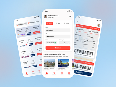 Ticket Booking Mobile App clean design e ticket flight booking minimal mobile app ticket ticket booking app train ticket app travel app ui