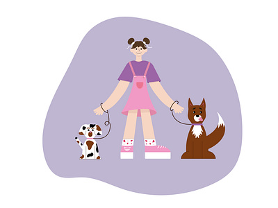 Girl with two dogs app design graphic design illustration vector