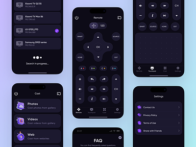 TV Remote Control | Mobile App app buttons cast dark theme design mobile remote remote control touchpad tv ui ux